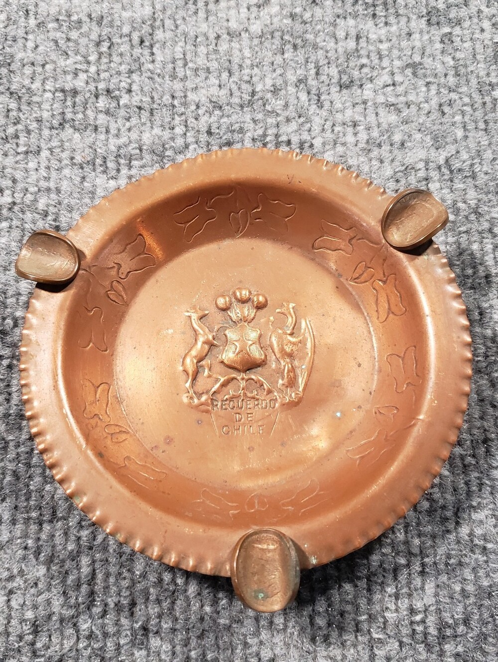 VINTAGE Republica De Chile Copper Ashtray 1950s With Coins